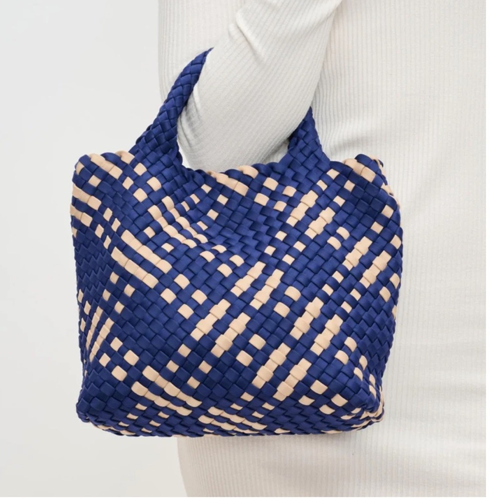 Sol and Selene Woven SKY'S THE LIMIT women's neoprene bag blue & beige